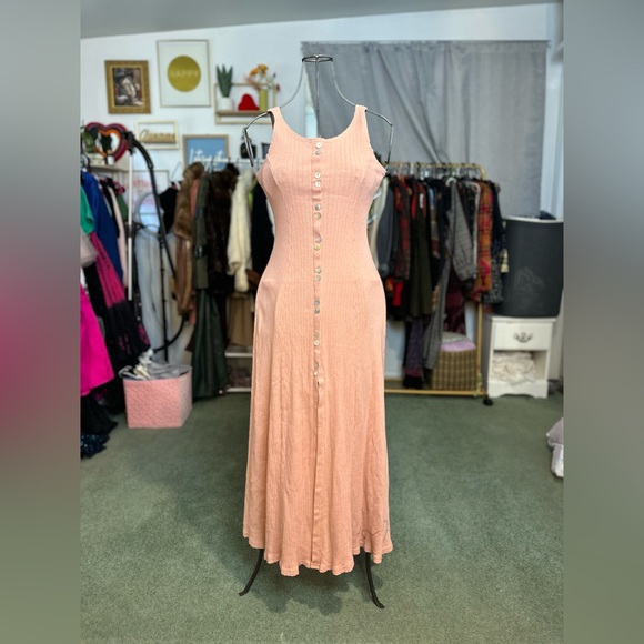Vintage 90s salmon button up dress, small - Picture 9 of 12